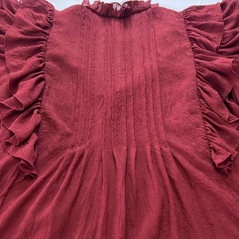ZARA Rust Ruffled Blouse. XS - Picture 9 of 9
